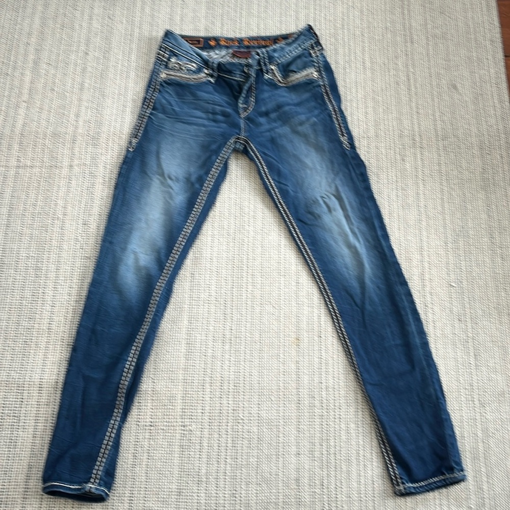 Rock Revival Womens Kerry Easy Skinny Low Rise Blue Jeans w pocket design sz 26